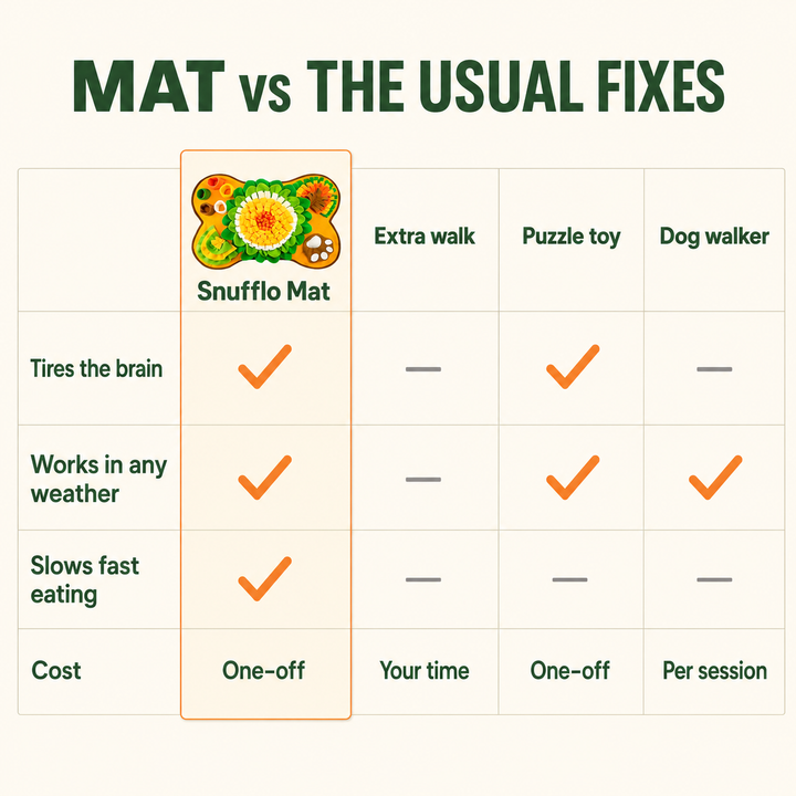 Why owners choose the Snufflo XL Mat over a walk, a puzzle toy, or a dog walker.